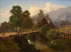 Vojtěch Brechler, Krajina s kvetoucím bezem, 1852, olej na plátně