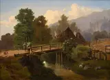 Vojtěch Brechler, Krajina s kvetoucím bezem, 1852, olej na plátně