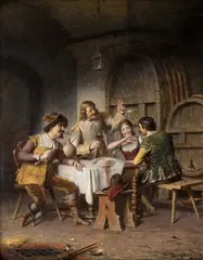 Alois Binder, Ve vinném sklepě, přelom 80./90. let 19. století, olej na dřevě