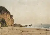 Michael Haubtmann, U moře, kolem roku 1890, olej na plátně fixovaném na desce