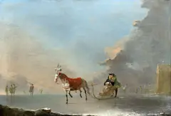 Norbert Grund, Na ledě (pendant), okolo roku 1760, olej na dřevě