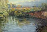 Polabský náhon u Kolína by Vaclav Radimsky, 20./30. léta 20. století, olej na lepence, sold May 2018