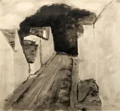 Josef Šíma, Krajina, 1952, lavírovaná tuš na papíře