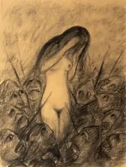 Alén Diviš, Ezechiel XVI/37, 50. léta 20. století, uhel na papíře