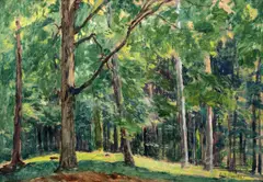 Antonín Hudeček, Lesní krajina, druhá polovina 20. let 20. století, tempera na papíře