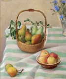 Ivan Gruber, Zátiší s hruškami, 1986, olej na plátně