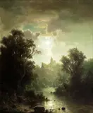 Adolf Chwala, Night landscape, 80. léta 19. století, oil on canvas
