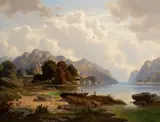 Leopold Stephan, Resting by the lake, 1869, oil on canvas