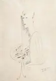 Josef Šíma, Portrait of Běla Kašparová, 1926, combined technique (watercolor, India ink) on canvas