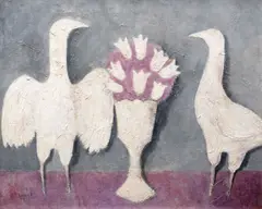 Ptačí námluvy by Vladimír Komárek, 1975, olej na plátně, sold Dec 2018