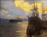 Ferdinand František Engelmüller, V přístavu, 1909, pastel na kartonu