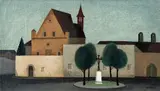 Capuchin monastery by Vlastimil Beneš, 1966, oil on canvas fixed on hardboard, sold Dec 2018