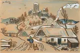 Josef Lada, A ruin in winter, 1940, gouache on cardboard