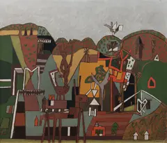 František Gross, On the mountains, 1963, oil and coal on the hardboard