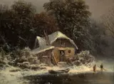 August Piepenhagen, Winter early evening, 40. – 50. léta 19. století, oil on cardboard