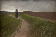 Jakub Schikaneder, Figure in the landscape, oil on cardboard