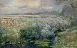 Landscape from Polabí by Vaclav Radimsky, 20.léta 20.století, oil on cardboard, sold Dec 2018