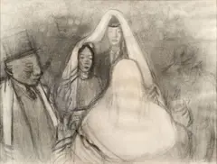 Georges Kars, Jewish wedding, 20. léta 20. století, coal on paper