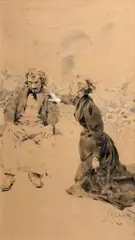 Luděk Marold, Convolution of two drawings, 90. léta 19. století, komb. tech. (štětcová kresba tuší lavírovaná kvašem a bělobou) na papíře