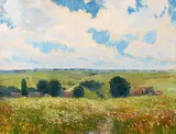 Karel Langer, Summer landscape, kolem 1910, oil on cardboard