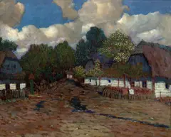 Jan Honsa, On village square, kolem roku 1910, oil on canvas