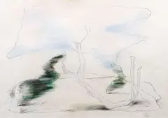 Tree by Josef Šíma, 1929, comb. tech (pen, ink, white-out, green chalk) on paper, sold May 2019