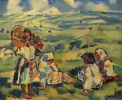 Gustáv Mallý, Dhildren in the meadow, 1935–1938, oil on canvas