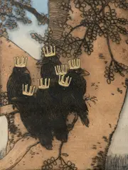Vojtěch Preissig, Seven ravens, 1903, color etching on paper