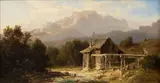 Hugo Ullik, Alpine landscape with small mill, 1876, oil on canvas