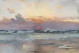 Hans Bohrdt, Coast at sunset, 10. léta 20. století, comb. tech. (oil, tempera) on cardboard