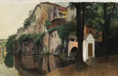 Josef Multrus, From Cesky Krumlov, 1930s, oil on cavas fixed on wood