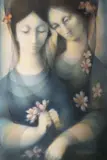 Ludmila Jiřincová, Girls, after 1980, comb. tech. (pastel, tempera) on canvas fixed on cardboard