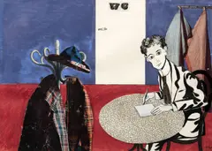 Adolf Hoffmeister, Kafka's table in cafe Arco, 1965, comb. tech. (collage, ink, tempera) on paper