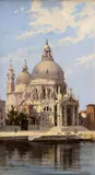 Antonie Brandeisová, View of the Ca’ d’ Oro Palace (Golden Palace) and the Church of Santa Maria della Salute in Venice (pandan), oil on wood