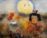 Autumn lane/ Red butterfly by Ota Janeček, 1981-1983, oil on canvas, sold May 2019
