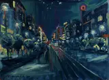 František Hudeček, City by night, 1944, oil on hardboard