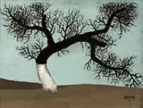 Lonely tree by Vlastimil Beneš, 1969–1972, oil on hardboard, sold May 2019