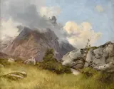 Jan Nowopacký, Mountain peaks in the clouds, 1850s-1860s, oil on cardboard