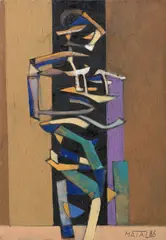 Character in the constricted space by Bohumír Matal, oil on hardboard, sold Dec 2019
