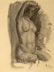 František Drtikol, Sitting Nude, 8. 11. 1918, charcoal drawing on paper