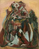 Hella Guth, Surreal Composition, kolem roku 1943, oil on canvas