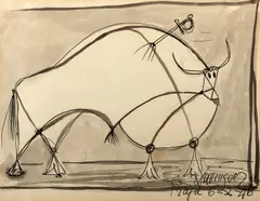Óscar Domínguez, Bull, 1946, mixed technique (ink, pencil, water-color) on paper