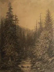 White Elbe in the Giant Mountains by Julius Mařák, 1880s, charcoal drawing on paper, sold Dec 2019