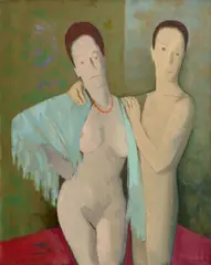 Ernest Neuschul, Lovers (Nude with Green Scarf), 1948, oil on canvas