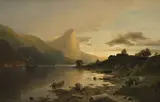 Adolf Chwala, Evening on Lake Mondsee with Dragon's Rock, 1880s, oil on canvas