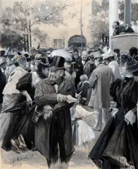 Luděk Marold, Surprised by the rain, 1891, Indian ink drawing washed with watercolor and white paper