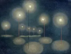František Hudeček, Lamps in the fog, 1946, oil on cardboard