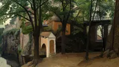Josef Multrus, Bridge in Český Krumlov, 30. léta 20. století, oil on canvas