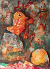 Ota Janeček, Bird on a Stone, 1986, tempera on cardboard
