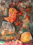 Ota Janeček, Bird on a Stone, 1986, tempera on cardboard